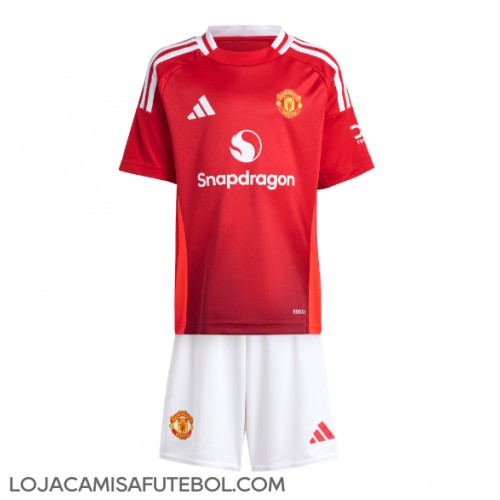 Camisa de Futebol Manchester United Equipamento Principal Infantil 2024-25 Manga Curta (+ Calças curtas)